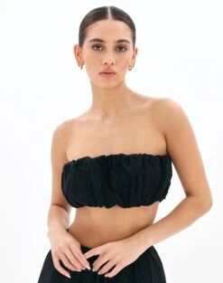 Muslin Ruched Bandeau Top -Glassons co mimi blouse black front bv90902omus