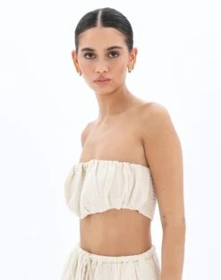 Muslin Ruched Bandeau Top -Glassons co mimi blouse rice cake detail bv90902omus