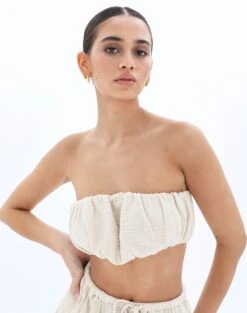 Muslin Ruched Bandeau Top -Glassons co mimi blouse rice cake front bv90902omus