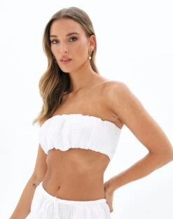 Muslin Ruched Bandeau Top -Glassons co mimi blouse white detail bv90902omus