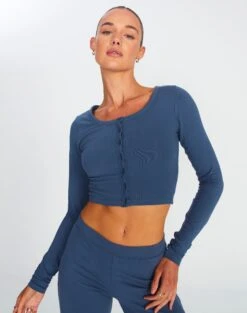 Button Up Cropped Long Sleeve Top -Glassons co peony longsleeve moby dick front tc93716cot