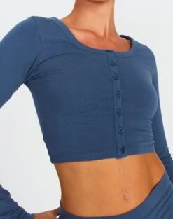 Button Up Cropped Long Sleeve Top -Glassons co peony longsleeve moby dick imageback tc93716cot