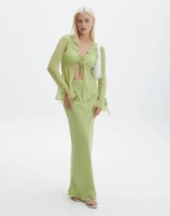 Mesh Frill Split Tie Front Blouse -Glassons co riley low rise maxi skirt beginners luck front sl102757rchi