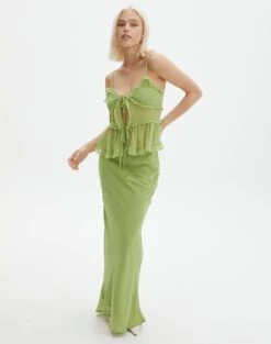 Mesh Frill Split Tie Front Blouse -Glassons co riley low rise maxi skirt wassa bae front sl102757rchi