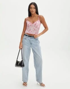 Floral Print Mesh Lettuce Trim Cropped Cami -Glassons co sabrina burnout mesh cami baby doll burnout full tv54660rbo