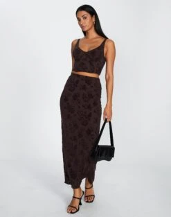 Glassons 57 Burnout Mesh Lettuce Trim Midi Skirt