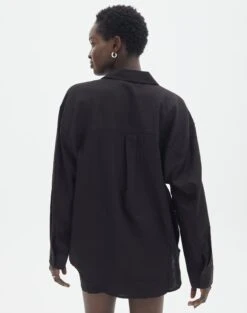 Long Sleeve Linen Blend Shirt -Glassons co t dallas linen shirt black back bl118882tlv