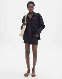 Long Sleeve Linen Blend Shirt -Glassons co t dallas linen shirt black full bl118882tlv