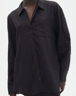 Long Sleeve Linen Blend Shirt -Glassons co t dallas linen shirt black imageback bl118882tlv