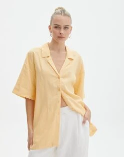 Cotton Oversized Button Up Shirt -Glassons co t dizzy slit oversized shirt mango lassi front bs118684tlv