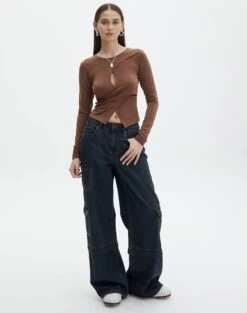 Keyhole Long Sleeve Wrap Top -Glassons connor cross over long sleeve top deep umber full tl130857des