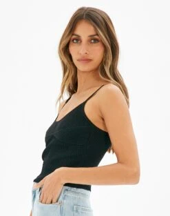 Ribbed Knit Tank -Glassons corinne knit top black detail kv80565knt