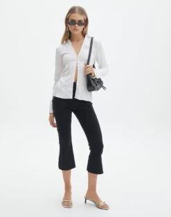 High Waisted Tailored Flare Pants -Glassons daisy capri pant black front pw123253pln 5