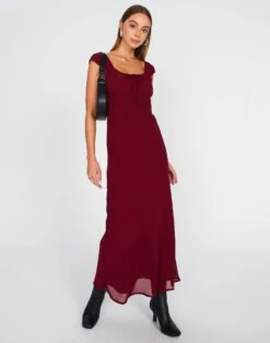 Tie Front Puff Sleeve Maxi Dress -Glassons denver drapey sleeved maxi red chocolate full dl96450peb