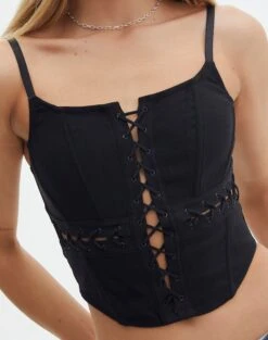 Lace Up Detailed Corset Top -Glassons denver lace up corset black imageback bv109857pln