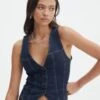 Denim V Neck Waistcoat -Glassons dina denim waistcoat last rodeo indigo front bv99446dnm