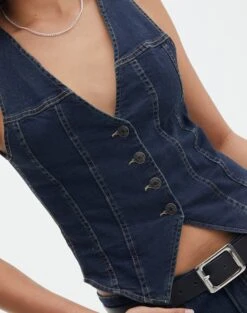 Denim V Neck Waistcoat -Glassons dina denim waistcoat last rodeo indigo imageback bv99446dnm