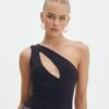 Supersoft One Shoulder Cut Out Bodysuit -Glassons dua one shoulder cut out bodysuit black front tb88291pch 1