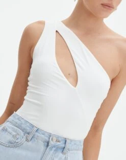 Supersoft One Shoulder Cut Out Bodysuit -Glassons dua one shoulder cut out bodysuit white imageback tb88291pch