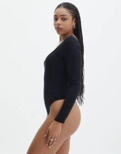 Luxe Lounge Modal Long Sleeve Low Back Bodysuit -Glassons fabian longsleeve modal bodysuit black detail tb122502mod