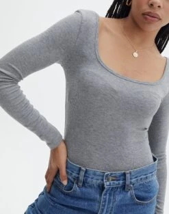 Luxe Lounge Modal Long Sleeve Low Back Bodysuit -Glassons fabian longsleeve modal bodysuit heather marle imageback tb122502mod