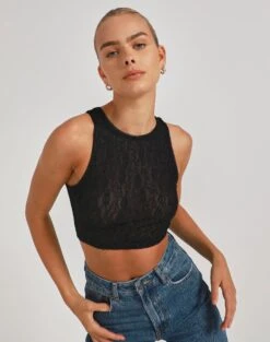 Rib High Neck Bodysuit -Glassons frida curve hem crop black front tv70467lac 11