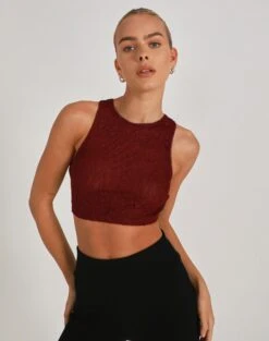 Long Sleeve Cut Out Ribbed Top -Glassons frida curve hem crop red chocolate front tv70467lac