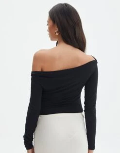 Ruched Off The Shoulder Top -Glassons genie ruche off the shoulder top black back tl124186vis