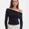 Ruched Off The Shoulder Top -Glassons genie ruche off the shoulder top black front tl124186vis