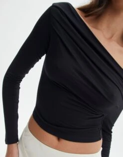 Ruched Off The Shoulder Top -Glassons genie ruche off the shoulder top black imageback tl124186vis