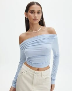 Ruched Off The Shoulder Top -Glassons genie ruche off the shoulder top icecap front tl124186vis