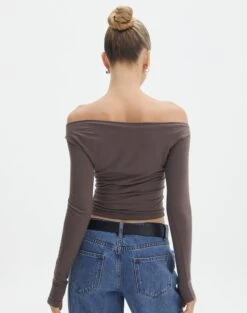 Ruched Off The Shoulder Top -Glassons genie ruched off the shoulder top irish coffee back tl124186vis