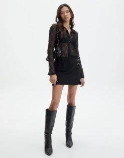 Pinstripe Button Up Shirt -Glassons gia buckle mini skirt black front ss125981pln