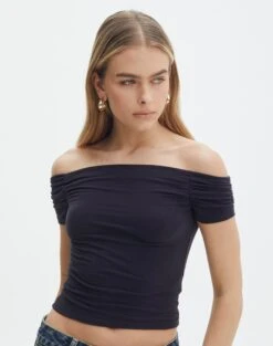 Tailored Maxi Skirt -Glassons greta ruched off the shoulder top black front ts119562cot