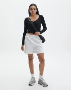 Long Sleeve Button Scoop Neck Top -Glassons harrison henley longsleeve black full tl114637ocot