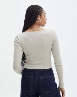 Long Sleeve Button Scoop Neck Top -Glassons harrison henley longsleeve head in the sand back tl114637ocot