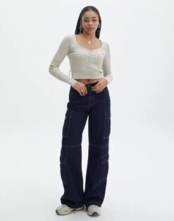 Long Sleeve Button Scoop Neck Top -Glassons harrison henley longsleeve head in the sand full tl114637ocot