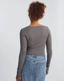 Long Sleeve Button Scoop Neck Top -Glassons harrison henley longsleeve keep your coal back tl114637ocot