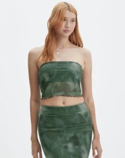 Print Mesh Maxi Skirt -Glassons howdy half mesh strapless cypress haze front tv55201rprt 1