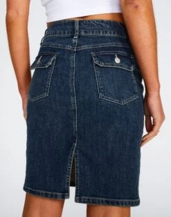 Double Button Knee Length Denim Skirt -Glassons ingrid denim skirt coyote blue back ss109349dnm