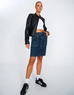 Cargo Denim Mini Skirt -Glassons ingrid denim skirt coyote blue front ss109349dnm 3