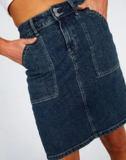 Double Button Knee Length Denim Skirt -Glassons ingrid denim skirt coyote blue imageback ss109349dnm