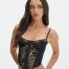 Lace Hook & Eye Front Corset Top -Glassons inka corset top blacknude front ut111638lac