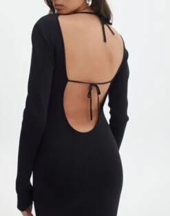 Knit Long Sleeve Keyhole Maxi Dress -Glassons ivar keyhole dressy maxi black imageback kd124285knt