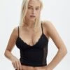 Lace Detail Cropped Cami -Glassons jeronimo lace tank blackblack front tv111894lac