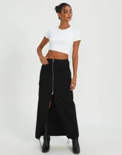 Satin Maxi Skirt -Glassons kita cargo skirt black front sl100678cot 8