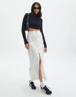 Ribbed Knit Button Side Maxi Skirt -Glassons kita cargo skirt milk front sl100678cot