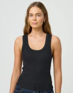 Crew Neck Longline Tank -Glassons kleo thick bind tank black front tv120861orib