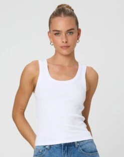 Ribbed Thick Strap Tank -Glassons kleo thick bind tank white front tv120861orib