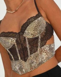 Cut Out Animal Lace Trim Corset -Glassons kurbie corset jungle leo imageback ut91413jnl